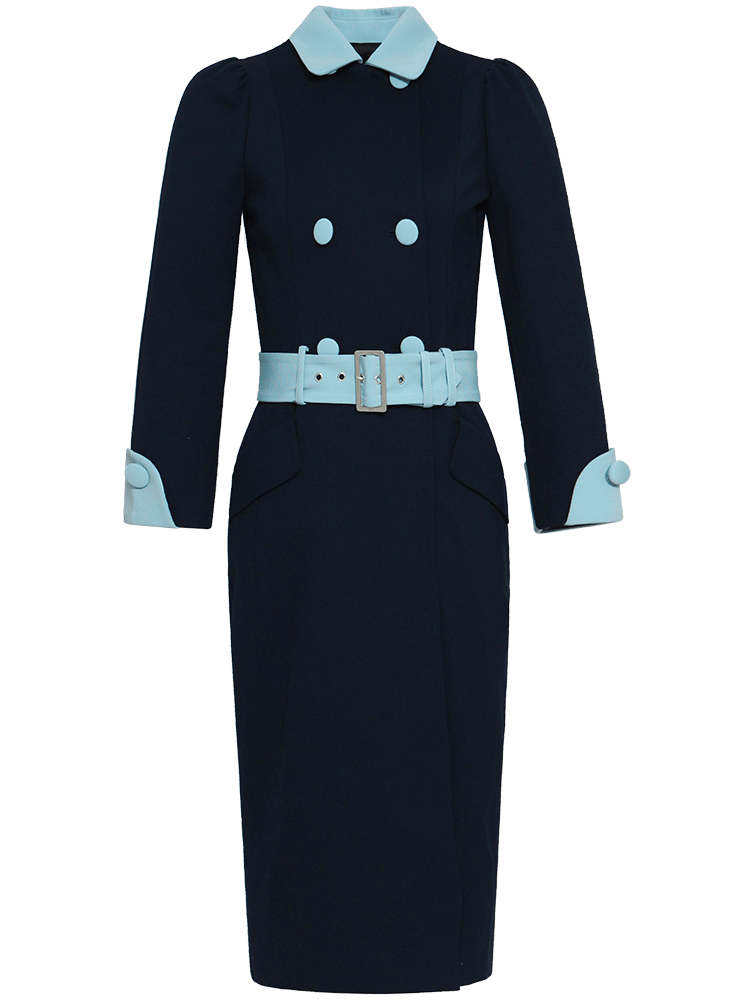 Navy blue contrast belted mother other bride dress