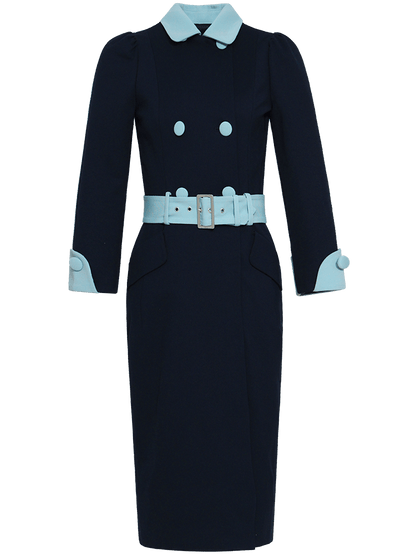 Navy blue contrast belted mother other bride dress